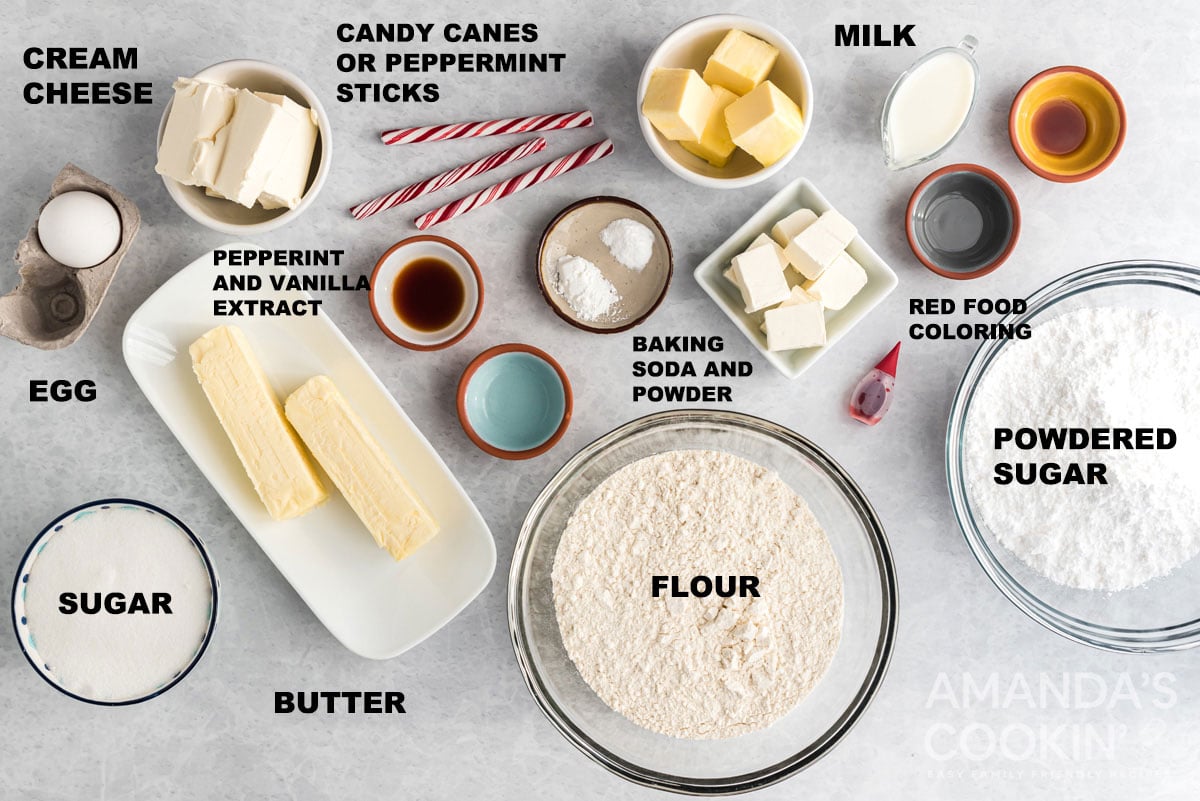 labeled ingredients for peppermint cookies