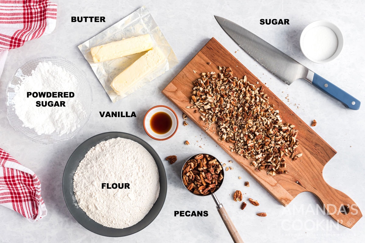 labeled ingredients for snowball cookies