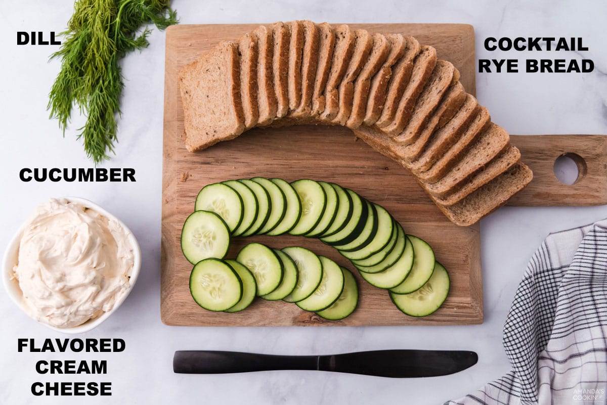 labeled ingredients for mini cucumber sandwiches