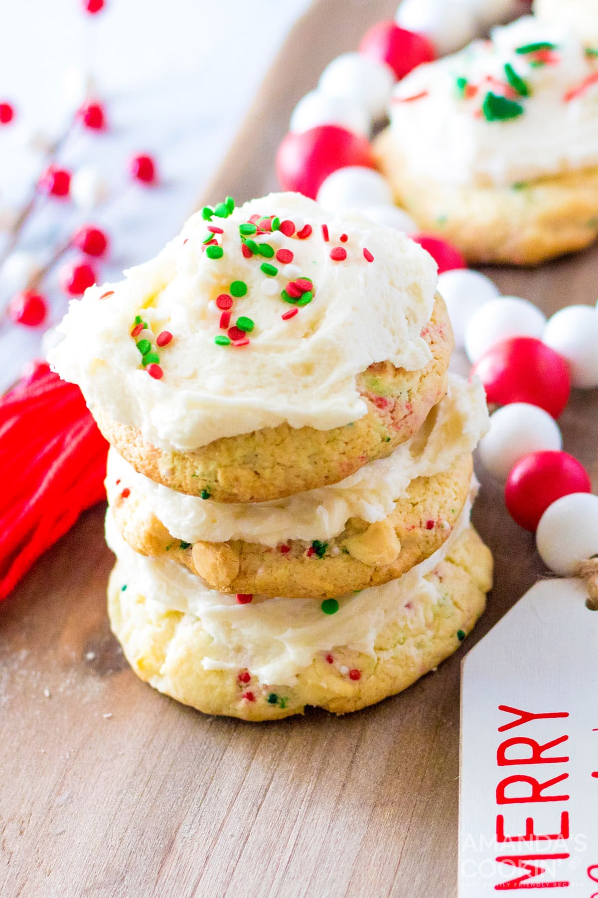 stack of frosted cookies