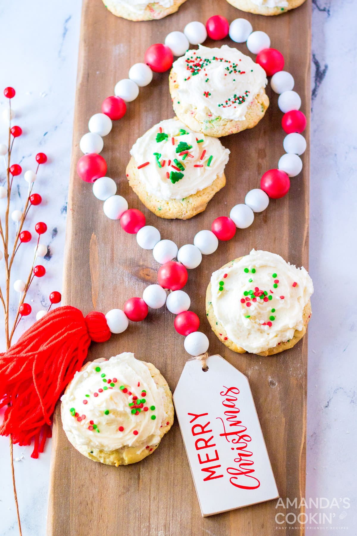 frosted cake mix cookies on cutting board