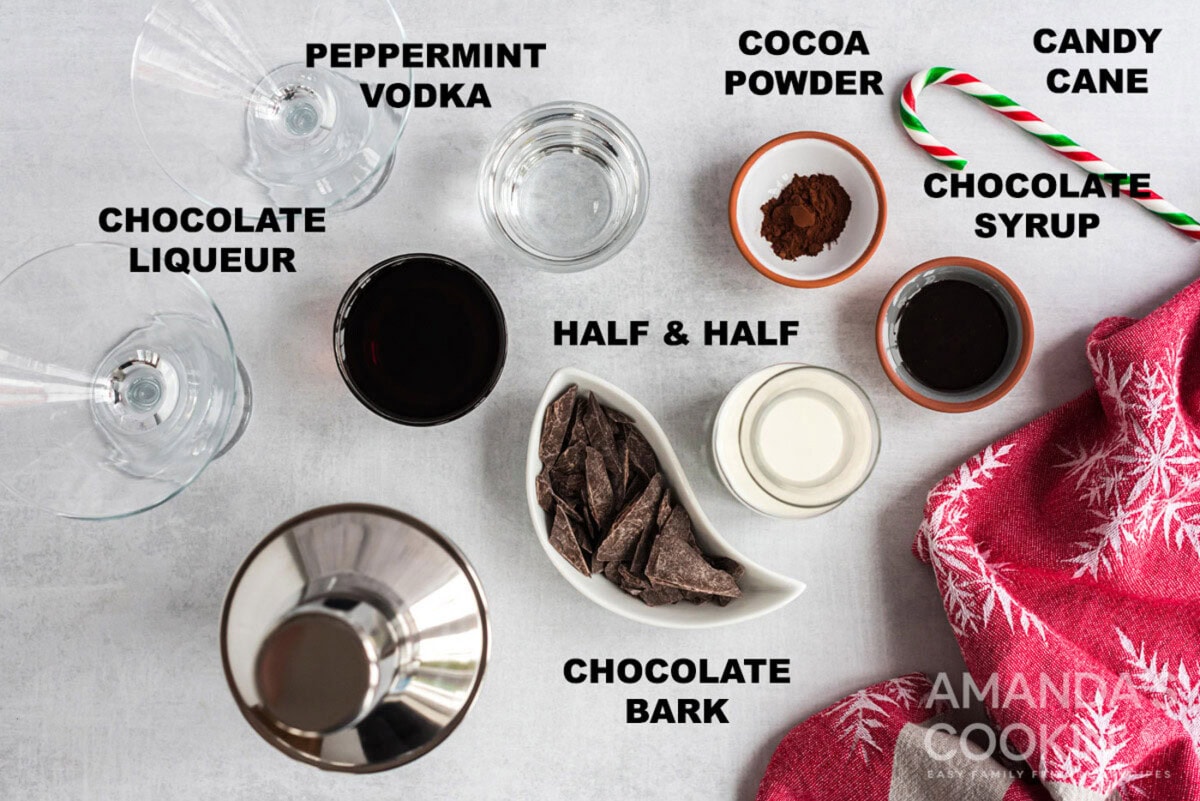 Ingredients for Chocolate Peppermint Martini