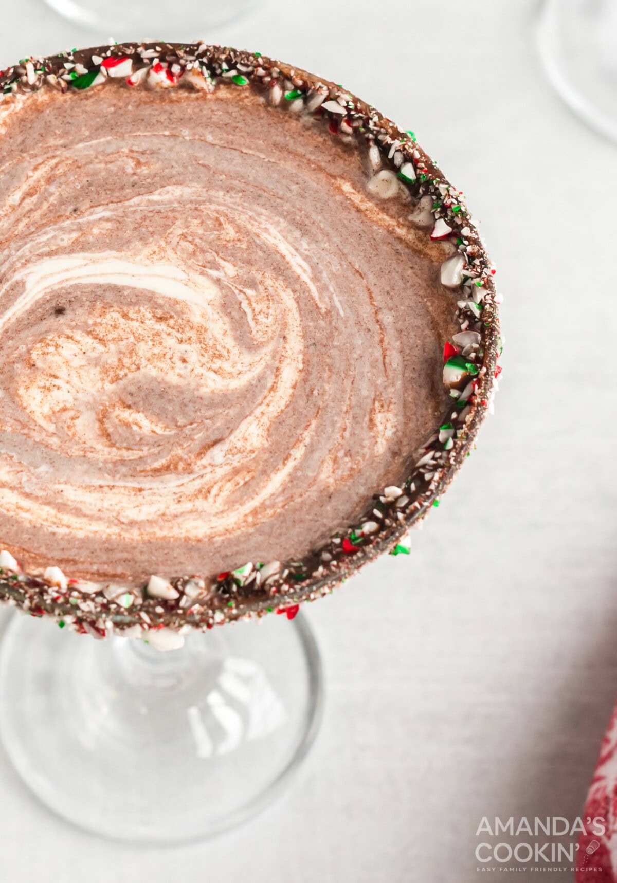 overhead view of chocolate peppermint martini