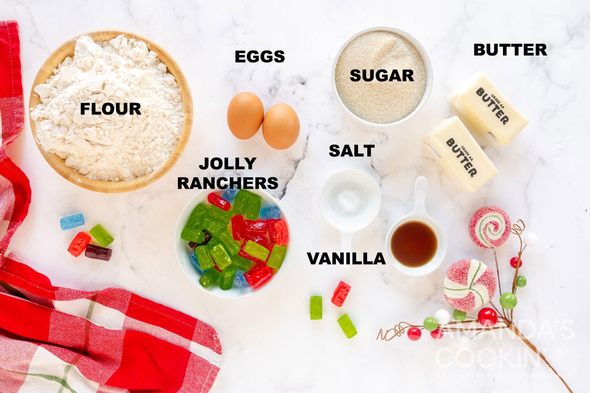 labeled ingredients for stained glass cookies