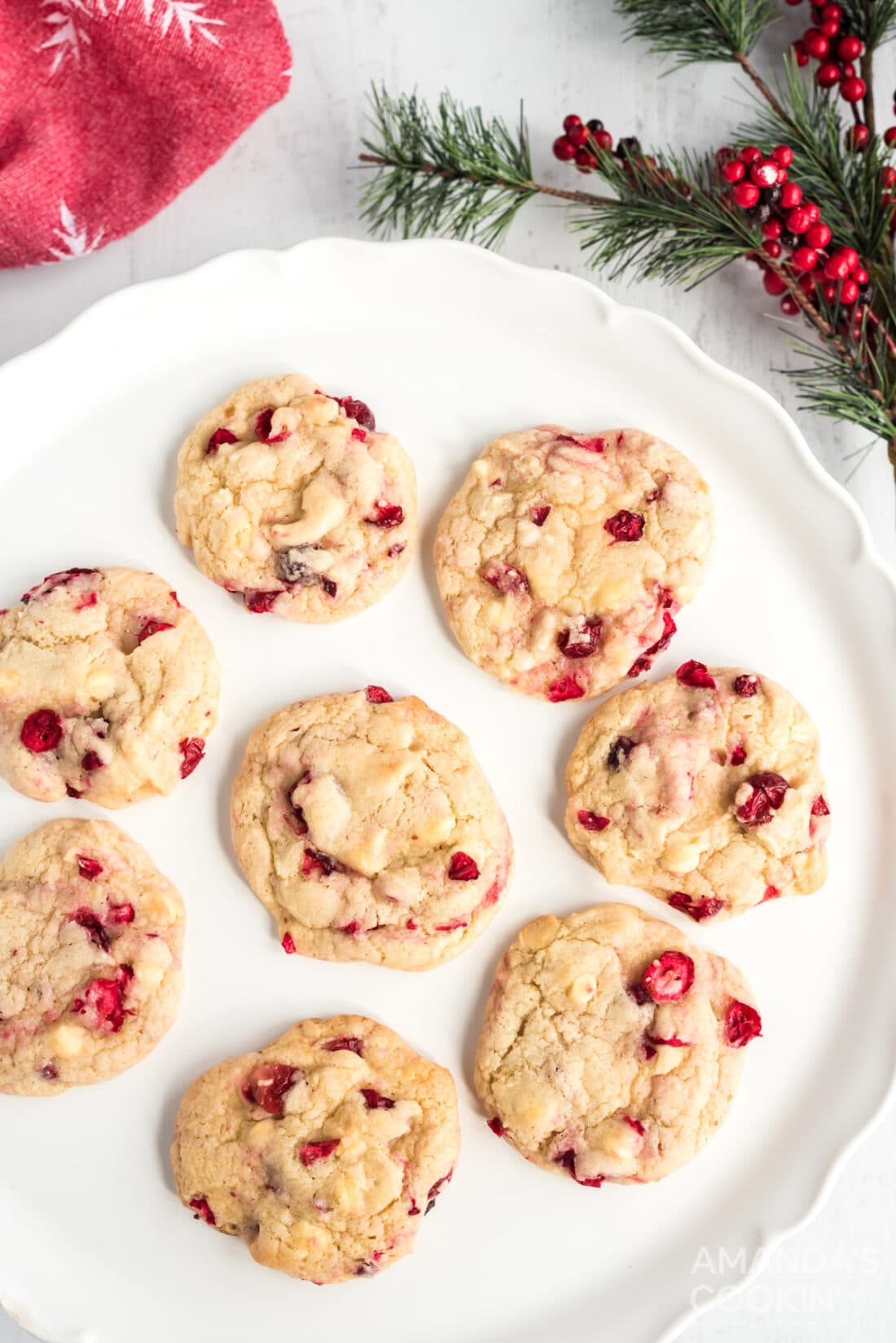 plate of White Chocolate Cranberry Cookies