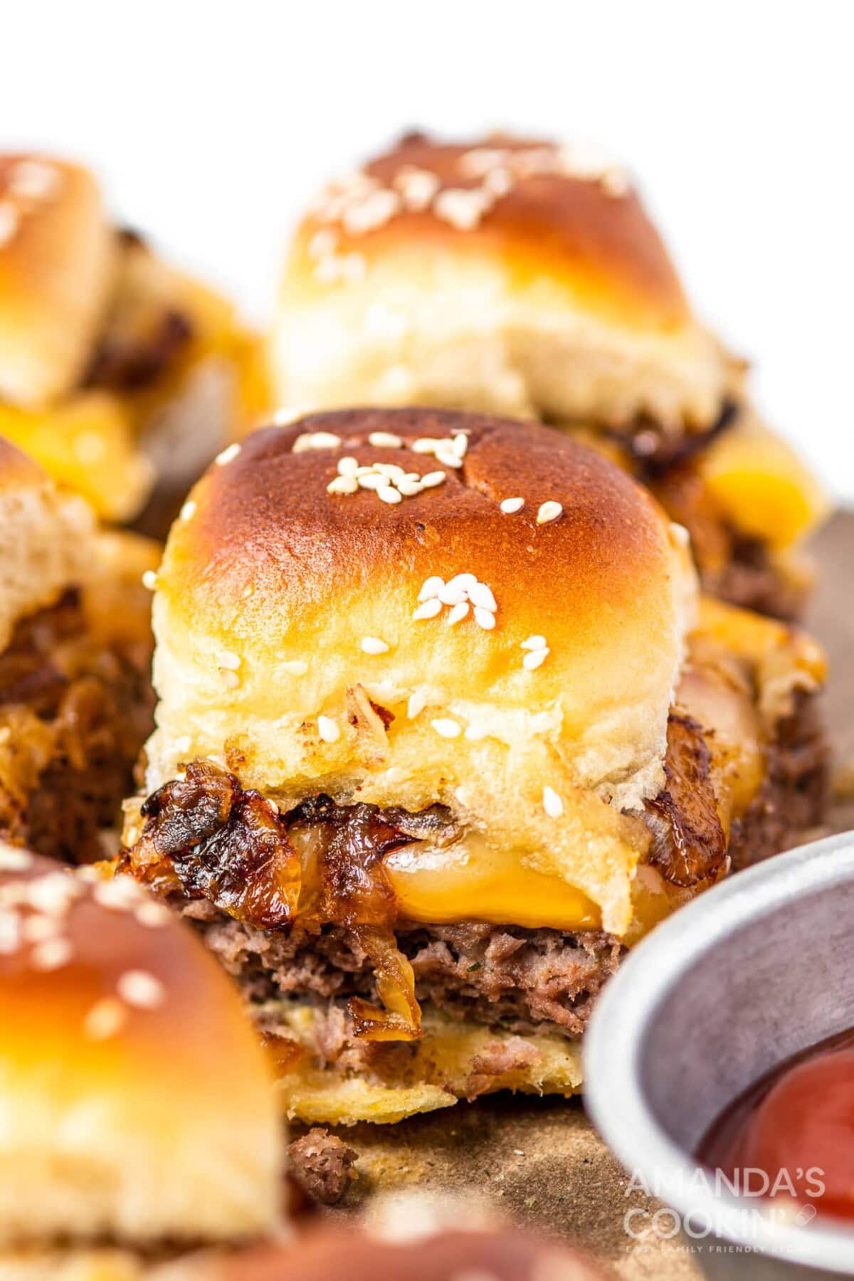 cheeseburger sliders on a tray