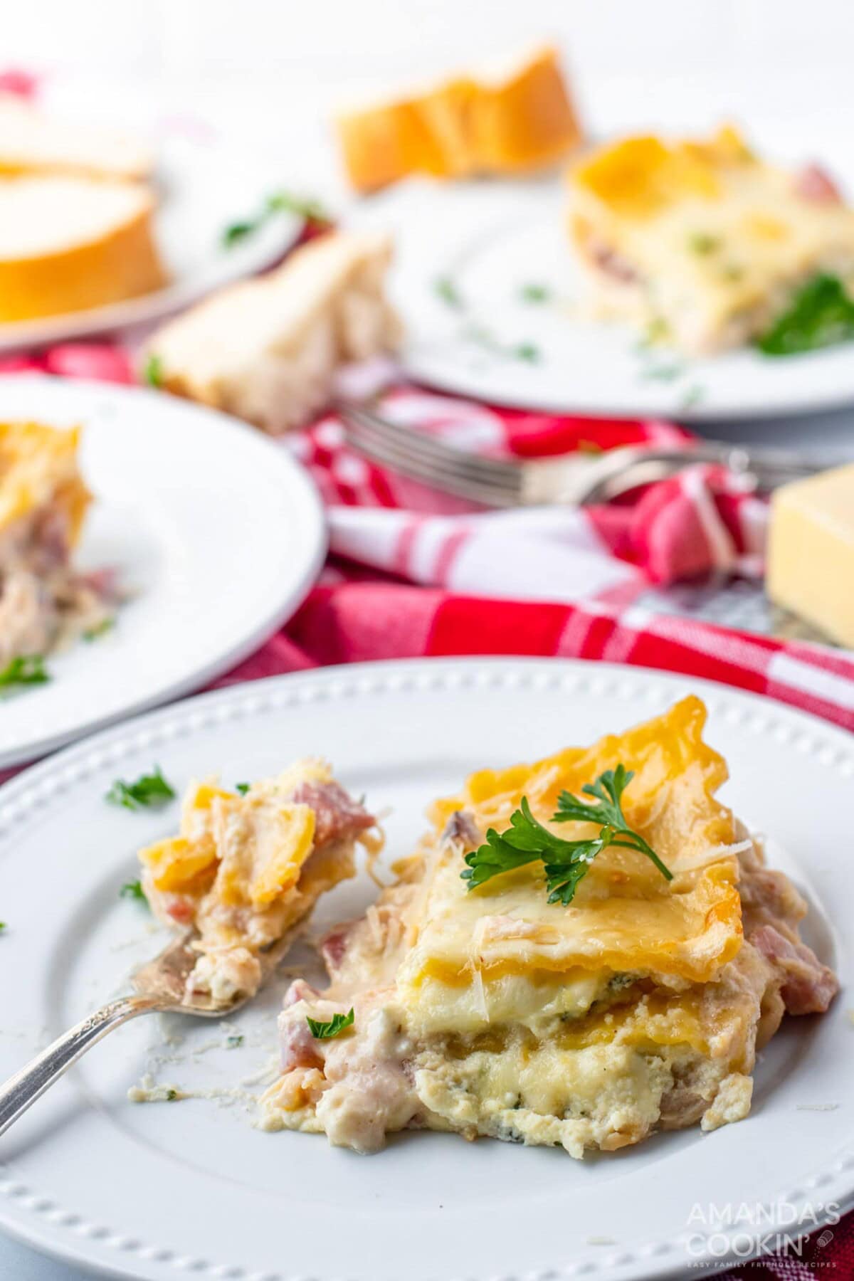 slice of lasagna on plate