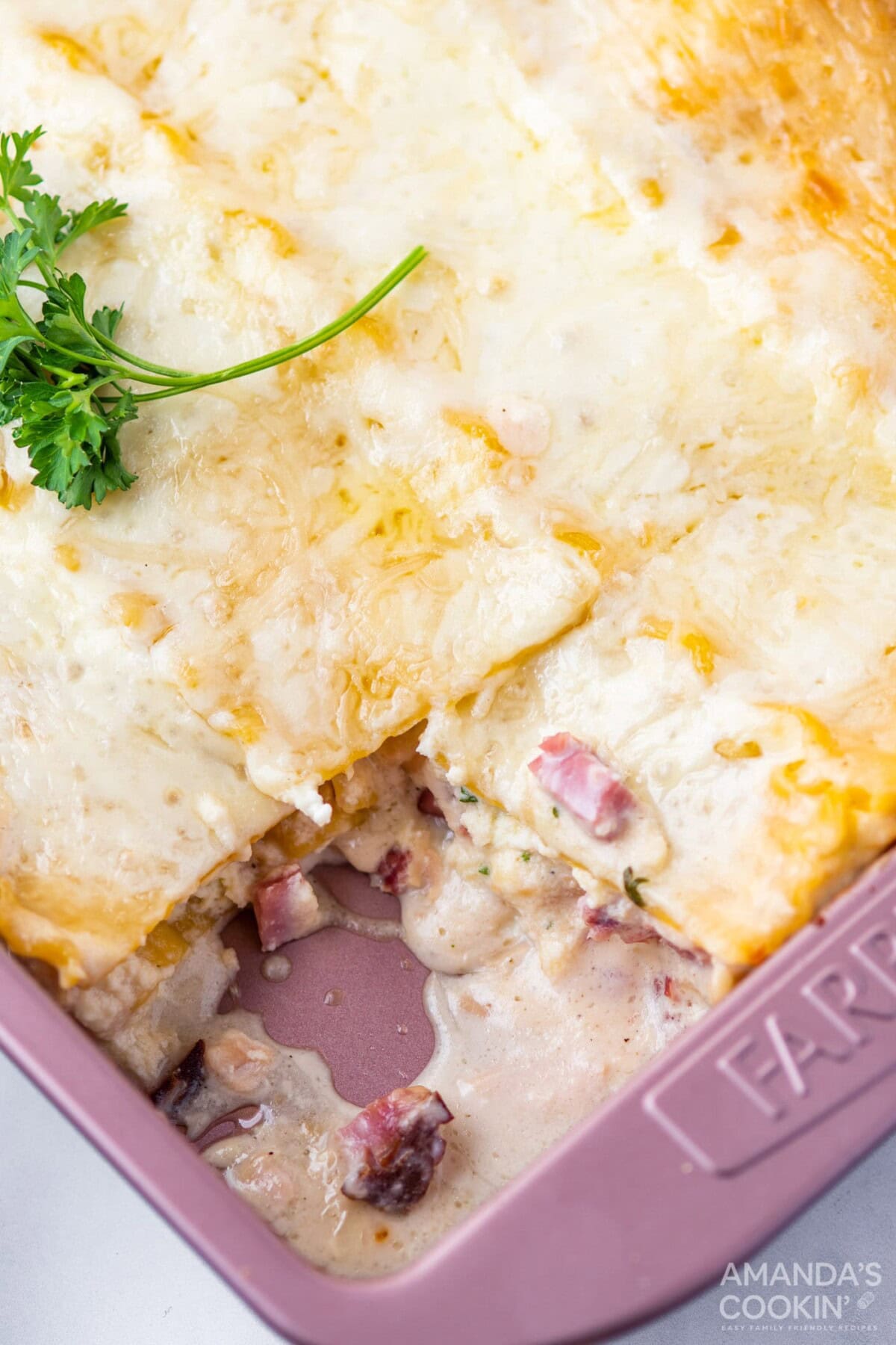 pan of lasagna with slice removed
