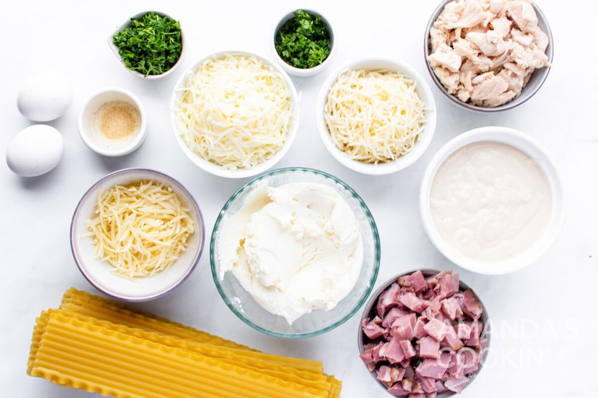 LABELED INGREDIENTS FOR CHICKEN CORDON BLEU LASAGNA