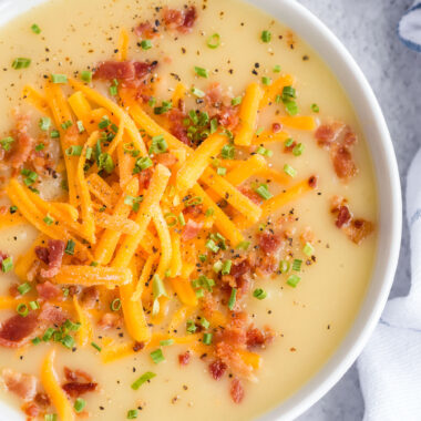 bowl of cheddar cheese potato soup