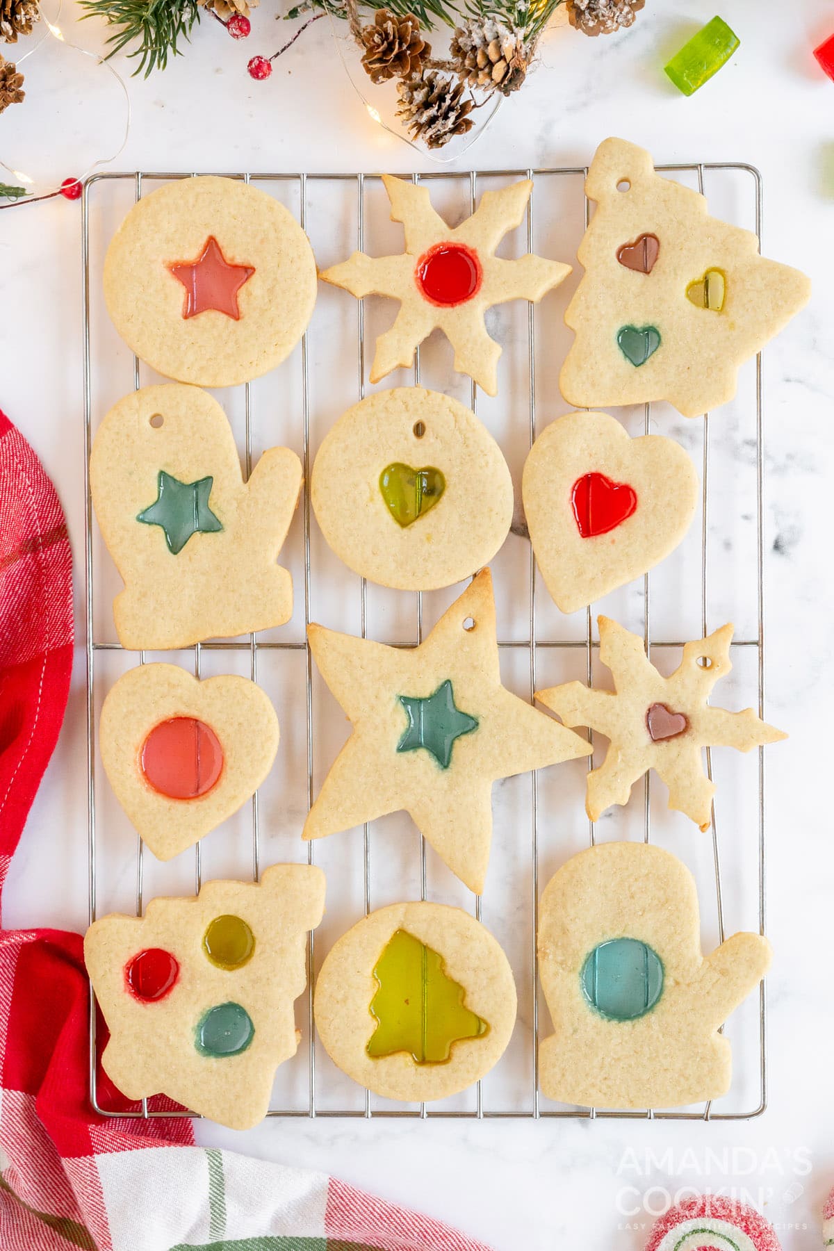 cooling rack of stained glass cookies
