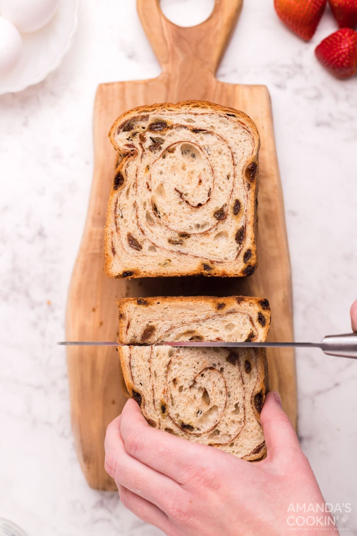 cutting bread into slices