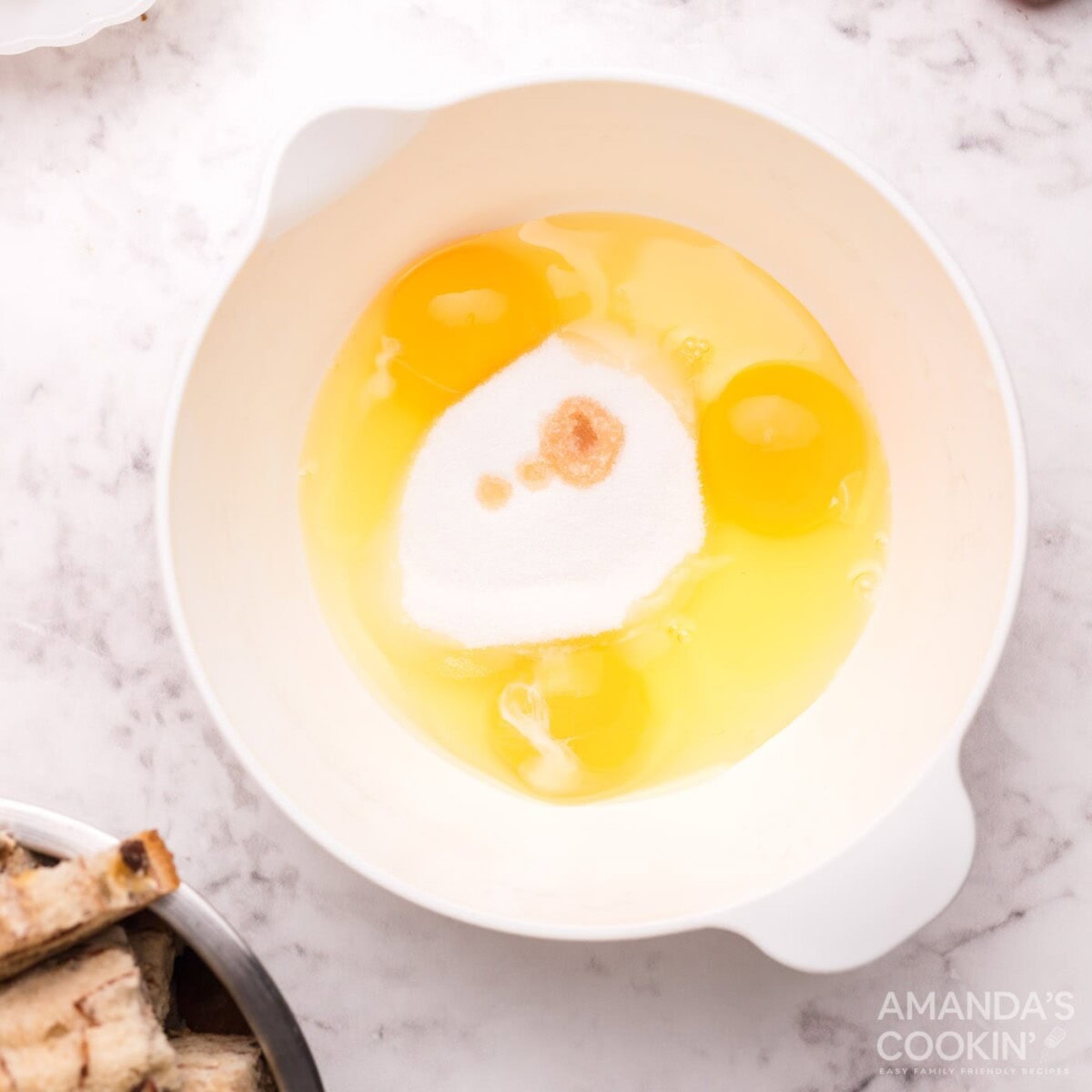 eggs and sugar in a bowl