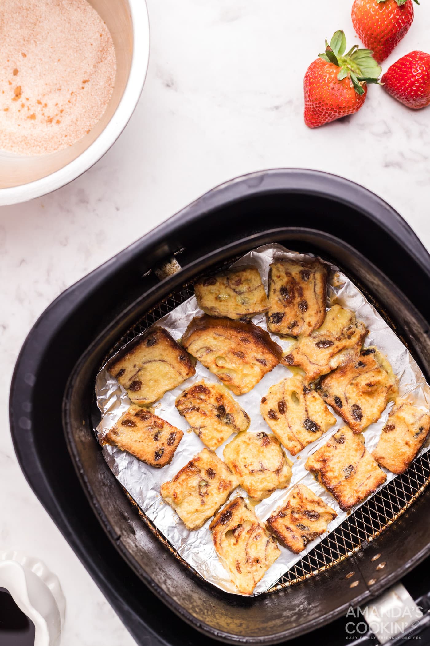 cooked french toast in air fryer basket