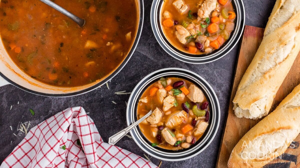 bowls of chicken bean soup
