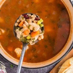ladle of chicken bean soup