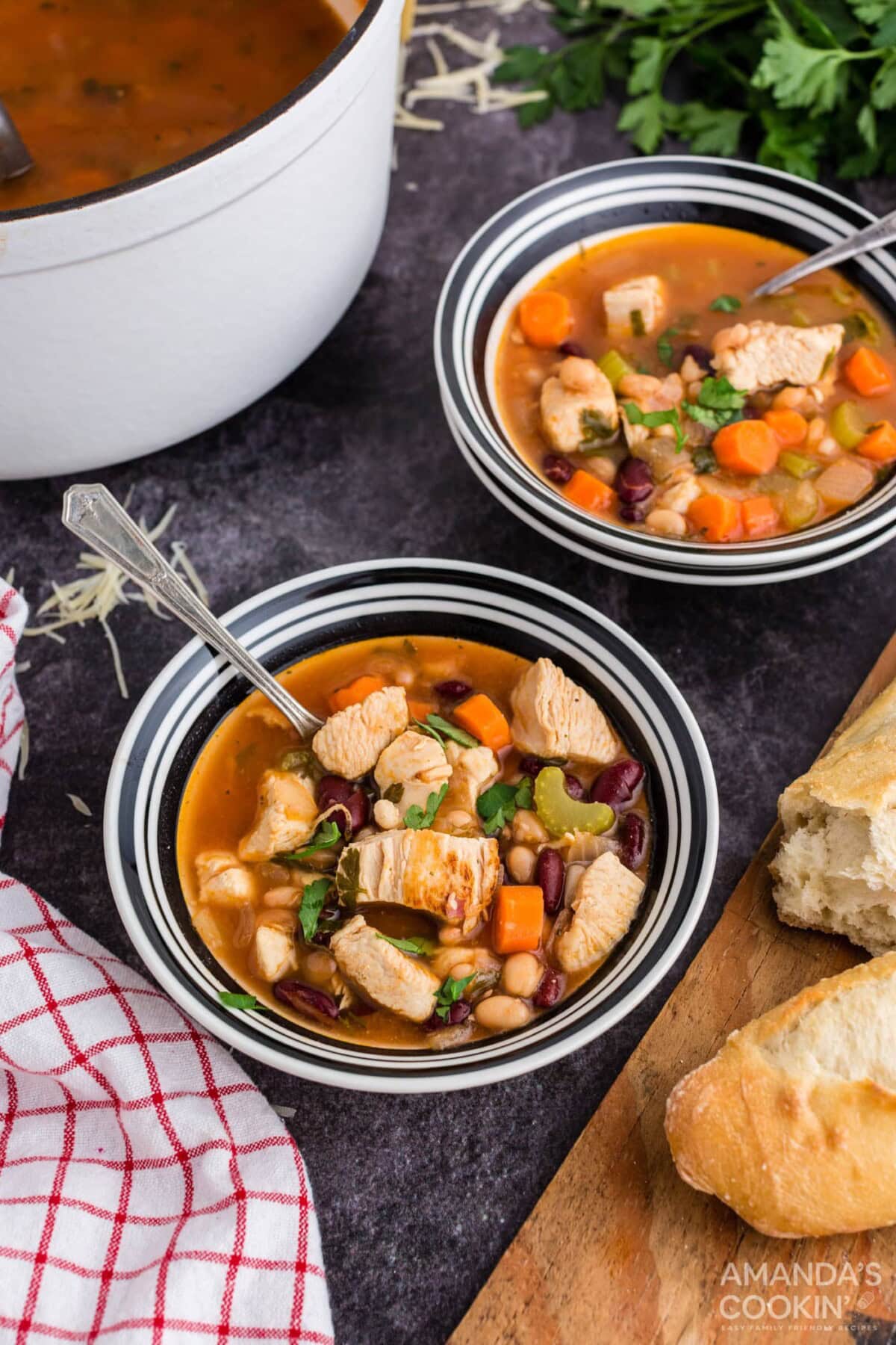 bowls of chicken bean soup