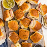 overhead of ham and cheese sliders