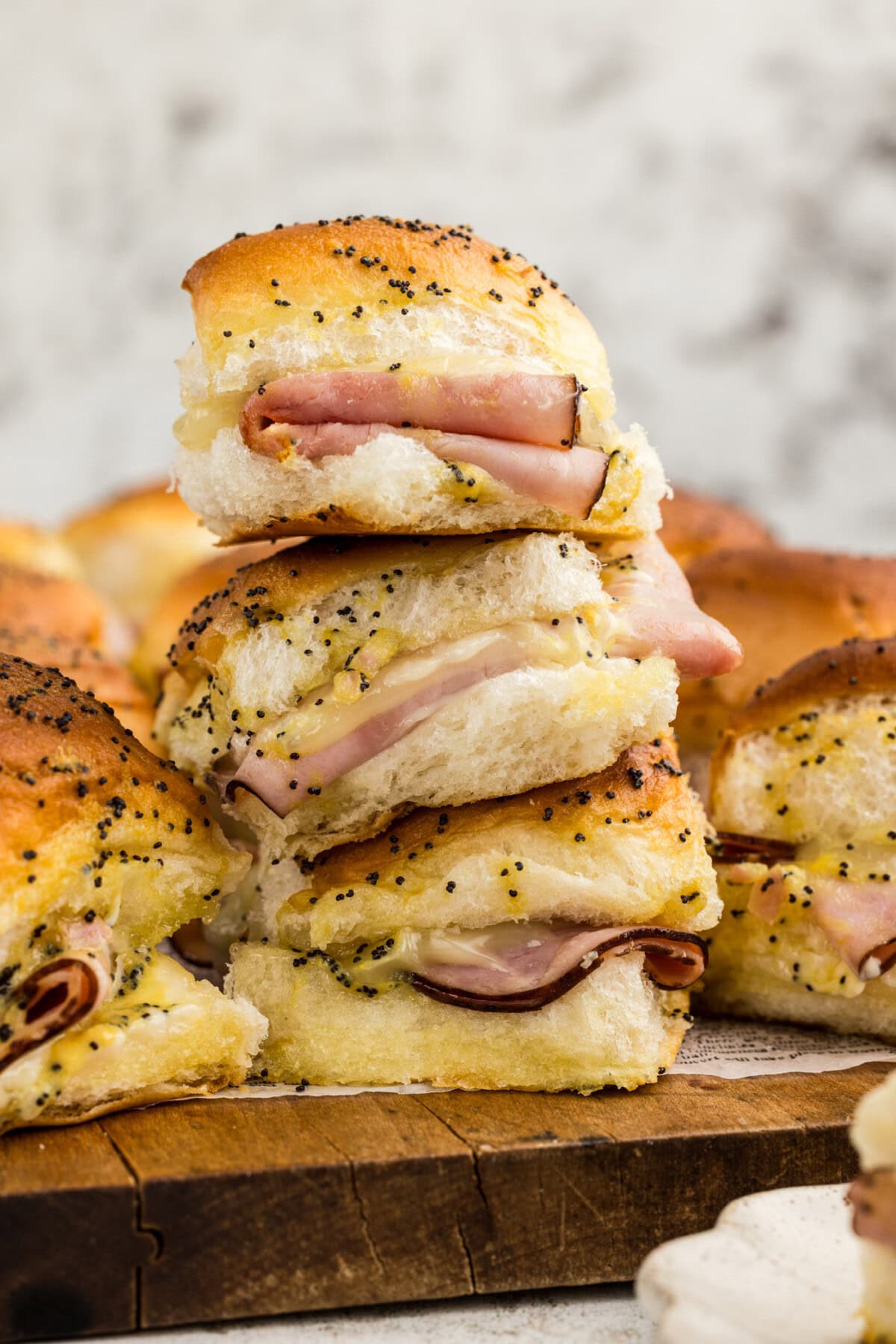 stack of ham and cheese slider sandwiches