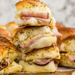 stack of ham and cheese slider sandwiches