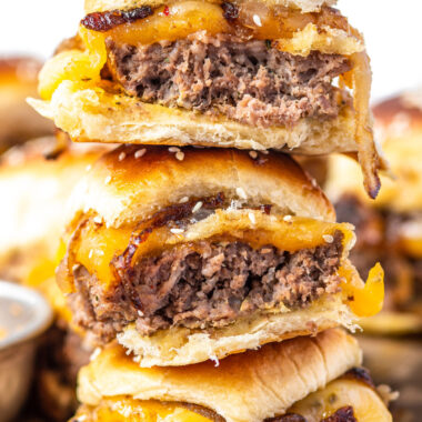 cheeseburger sliders stacked up