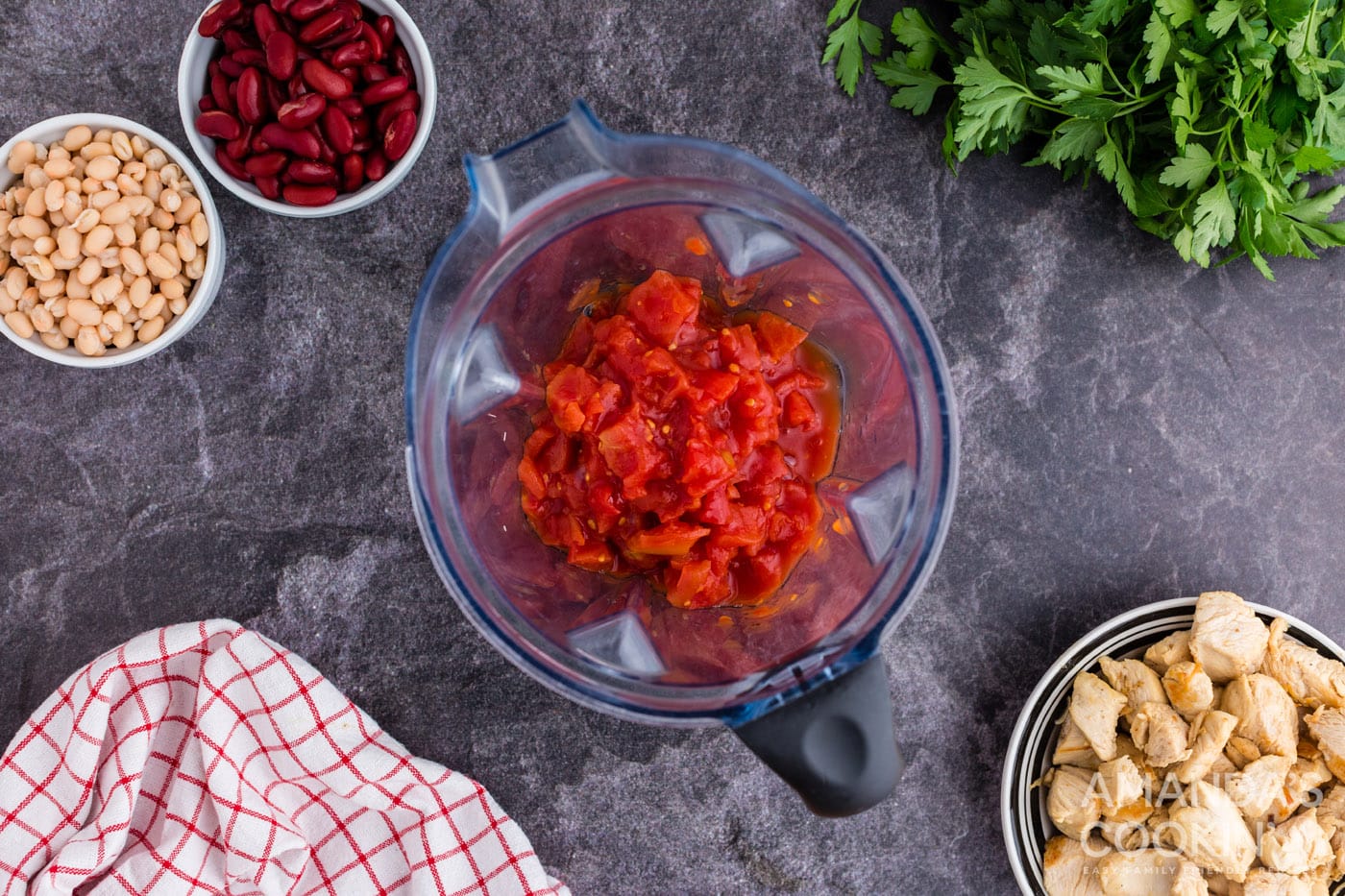 canned tomatoes in food processor