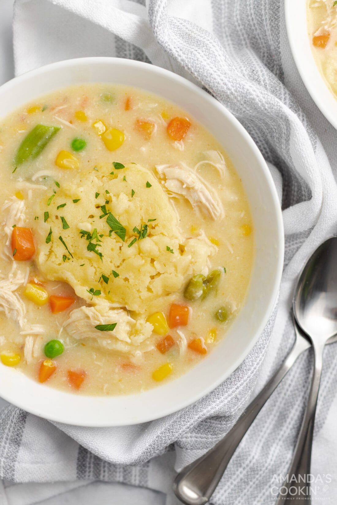 crockpot chicken and dumplings in a bowl