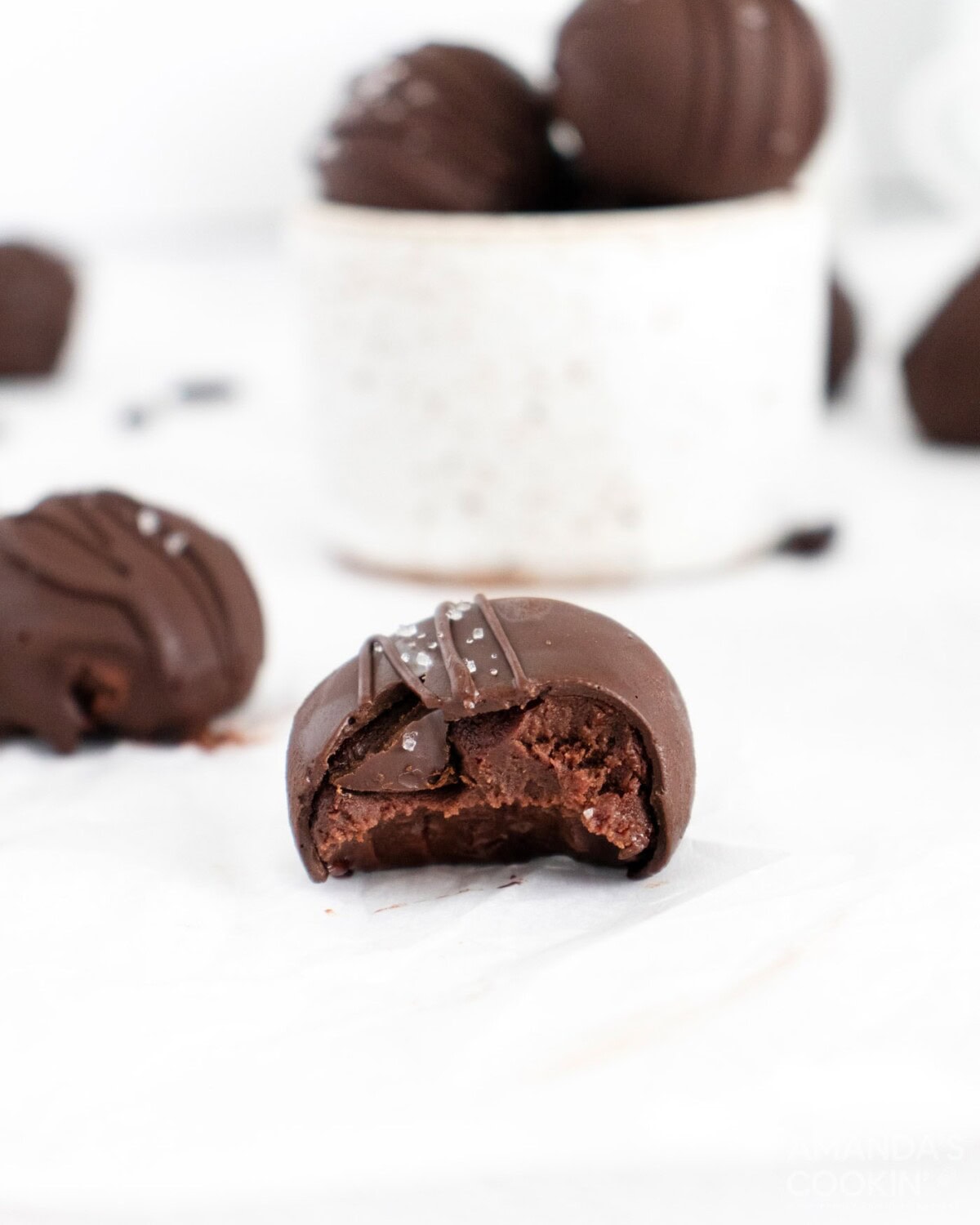 mocha truffle with a bite out of it