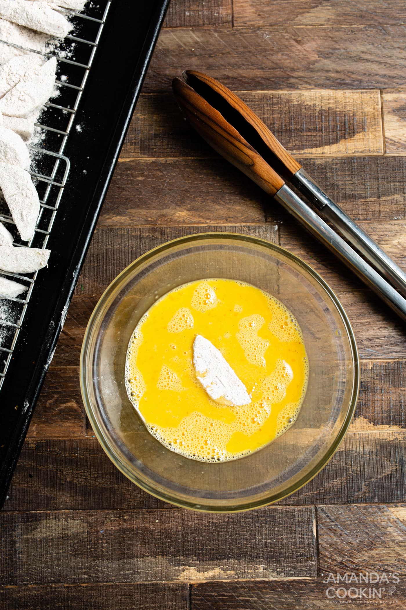 apple in egg mixture