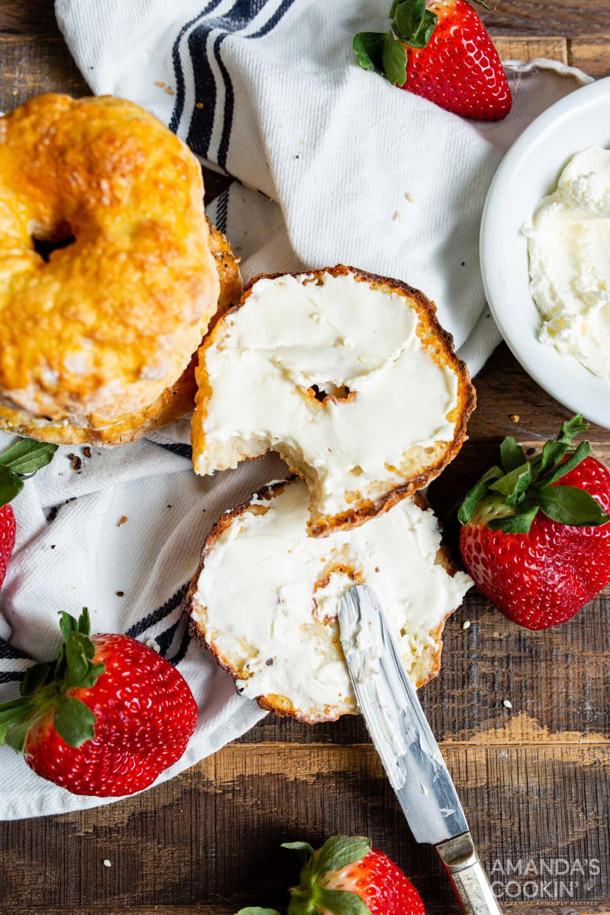 Cream cheese on bagels