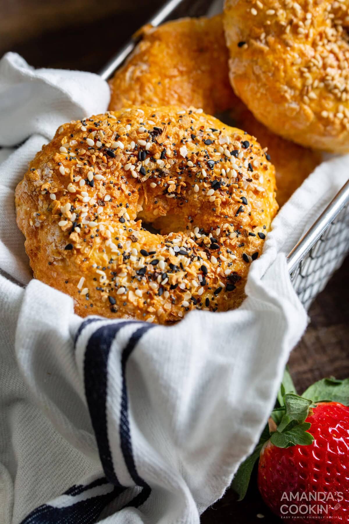air fryer bagels in a basket