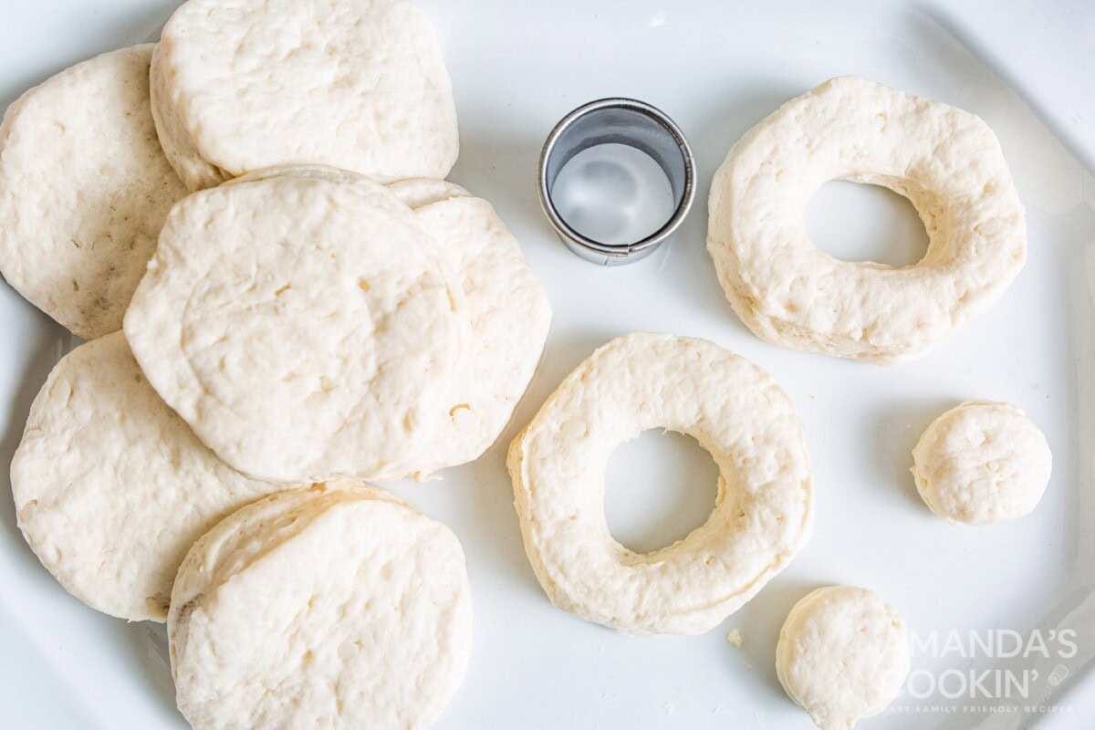 biscuits cut into donuts