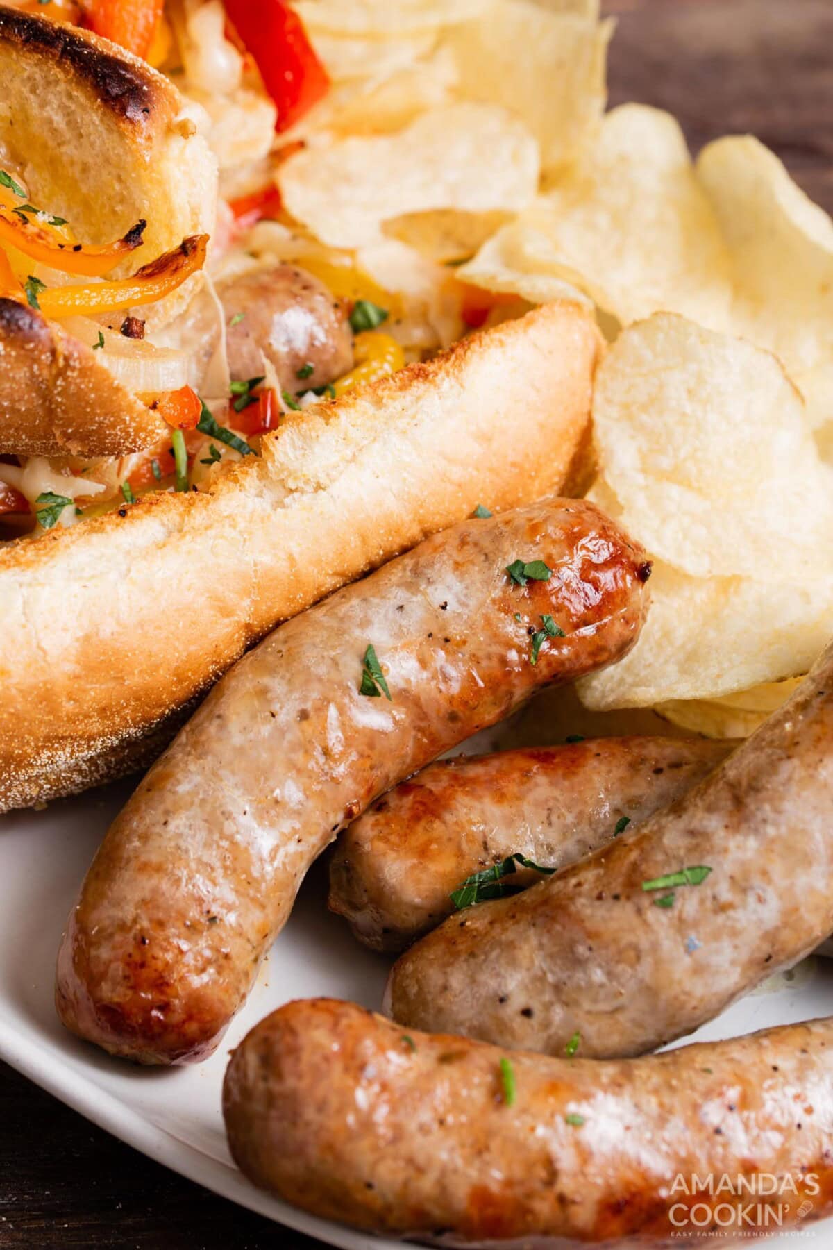 italian sausage and peppers on a plate