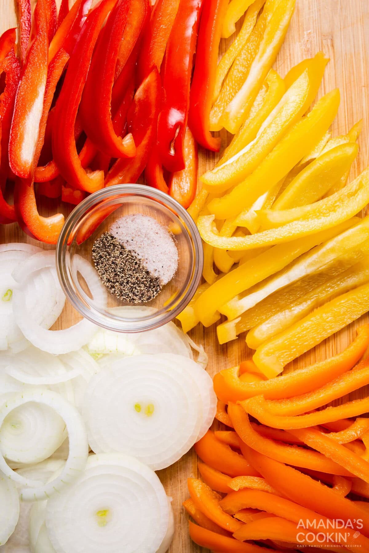 sliced peppers and onions