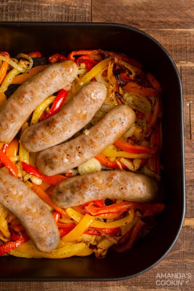 Air Fryer Italian Sausage and Peppers - Amanda's Cookin' - Air Fryer