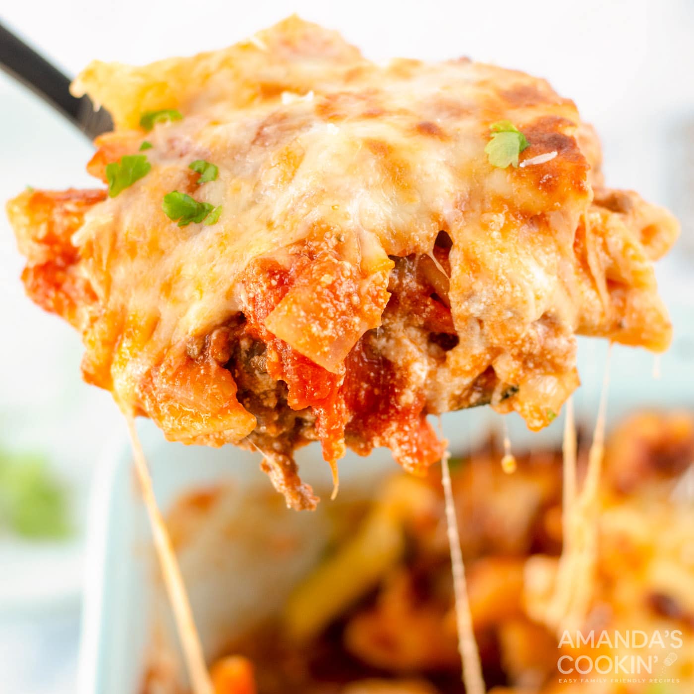 spoon of baked ziti
