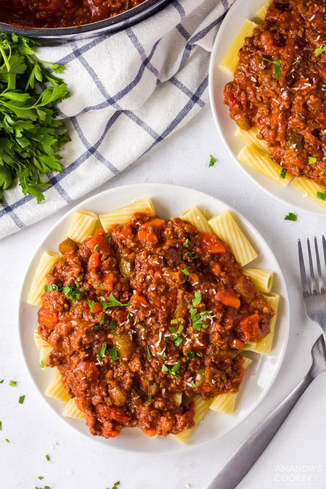 plate of pasta with bolognese sauce