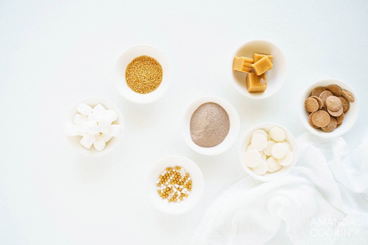 ingredients to make caramel hot cocoa bombs