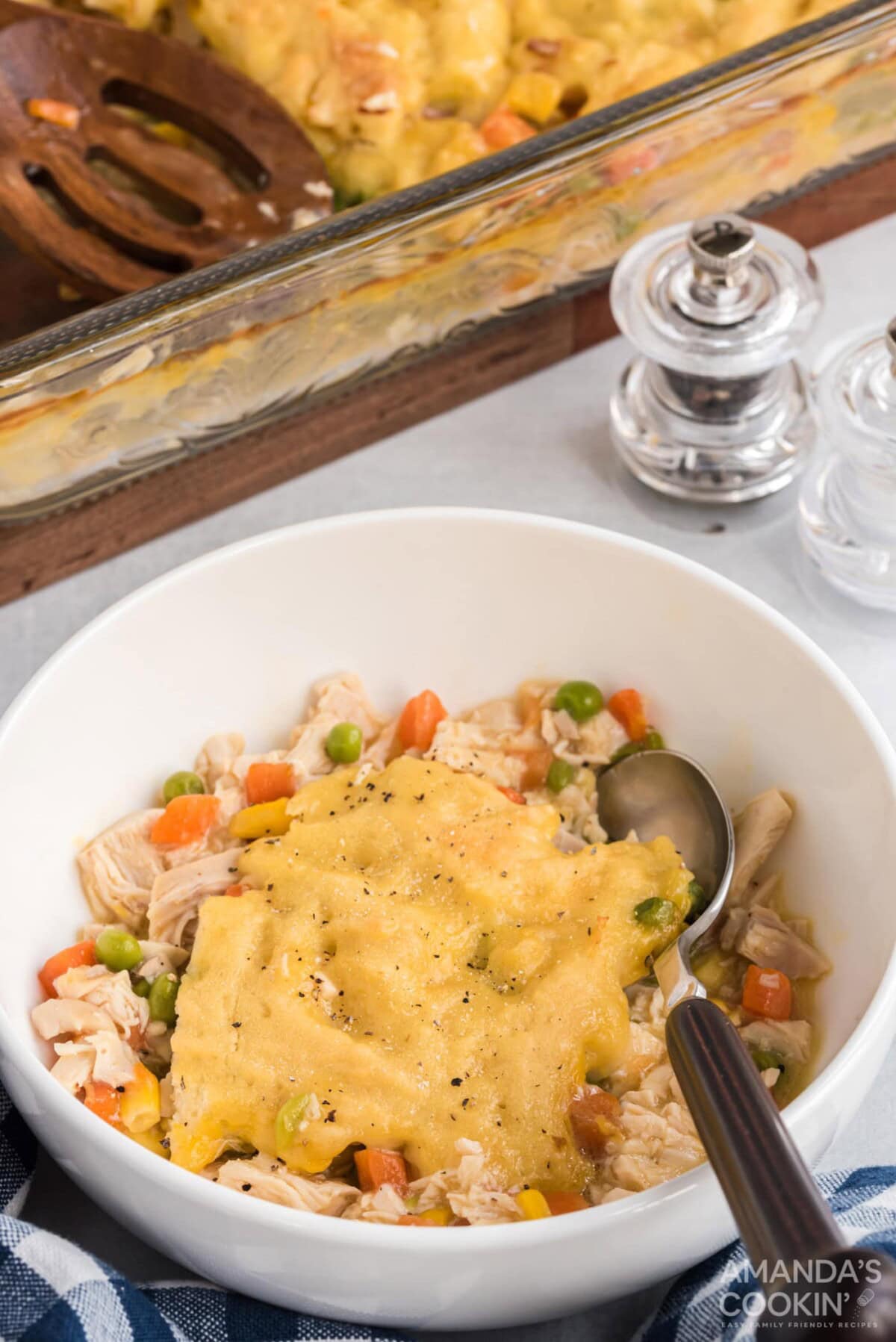bowl of chicken and dumpling casserole