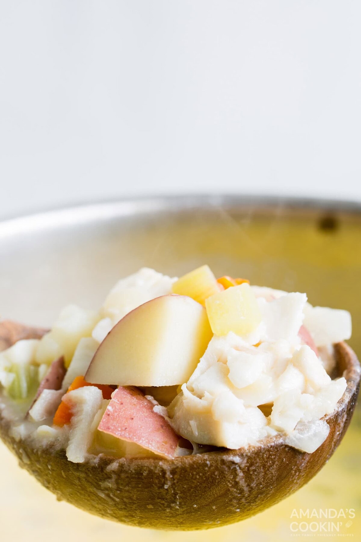 ladle full of fish chowder