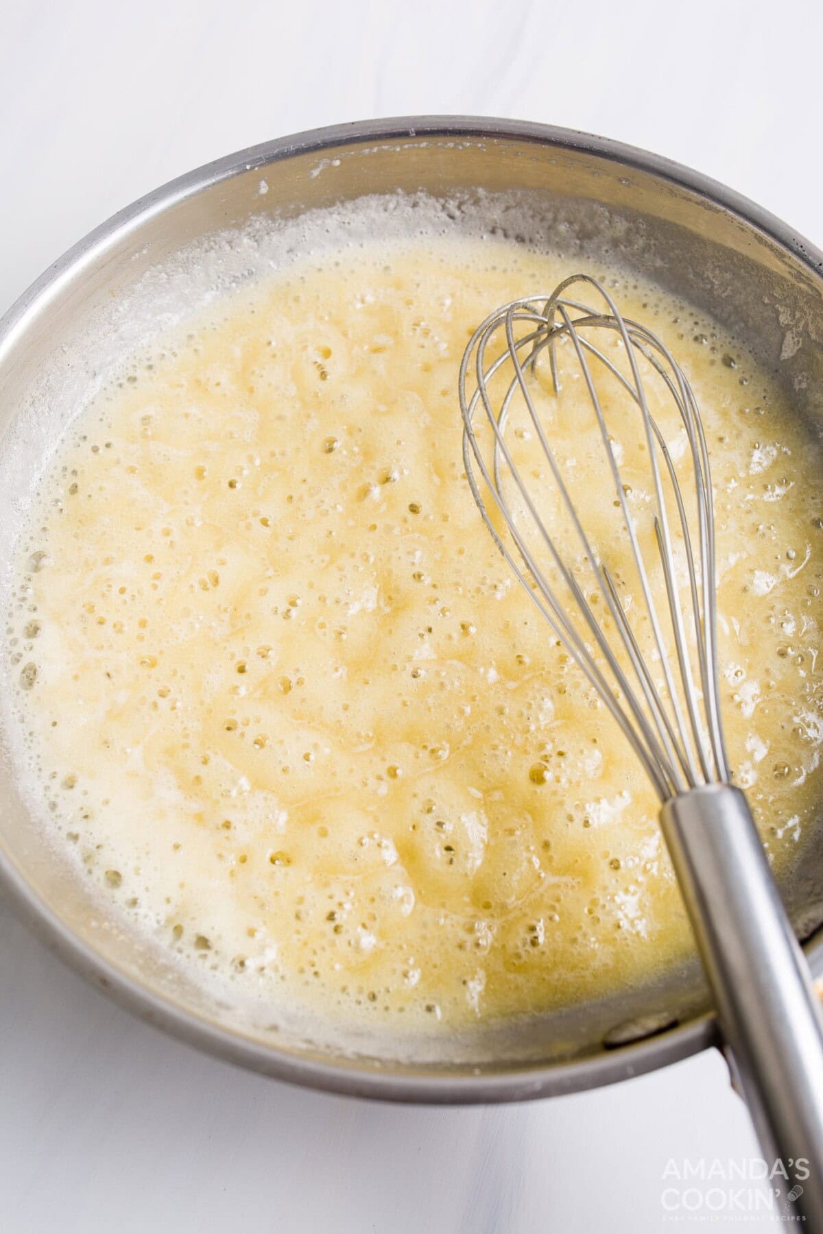 bubbling roux in pan