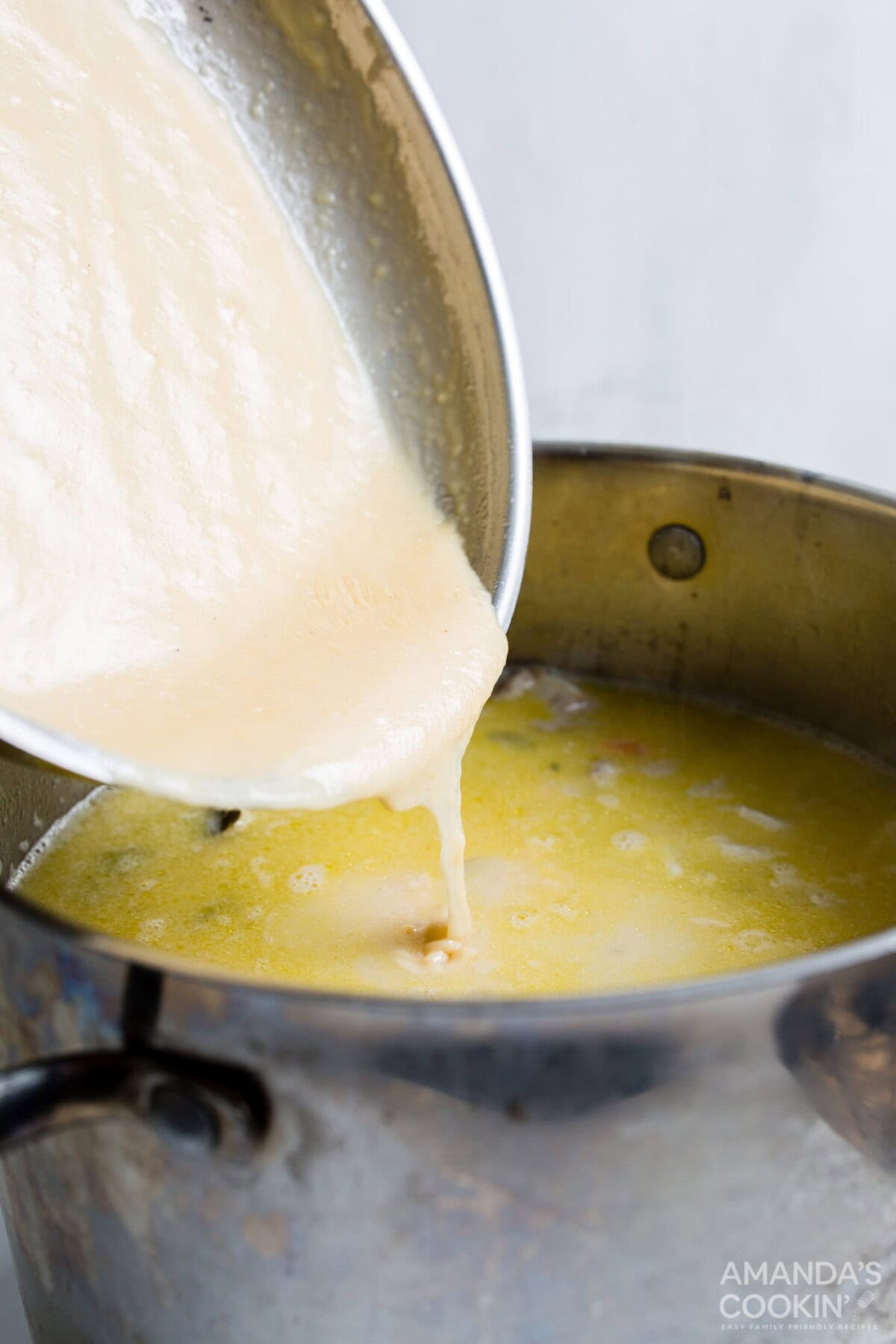 adding roux to stock pot