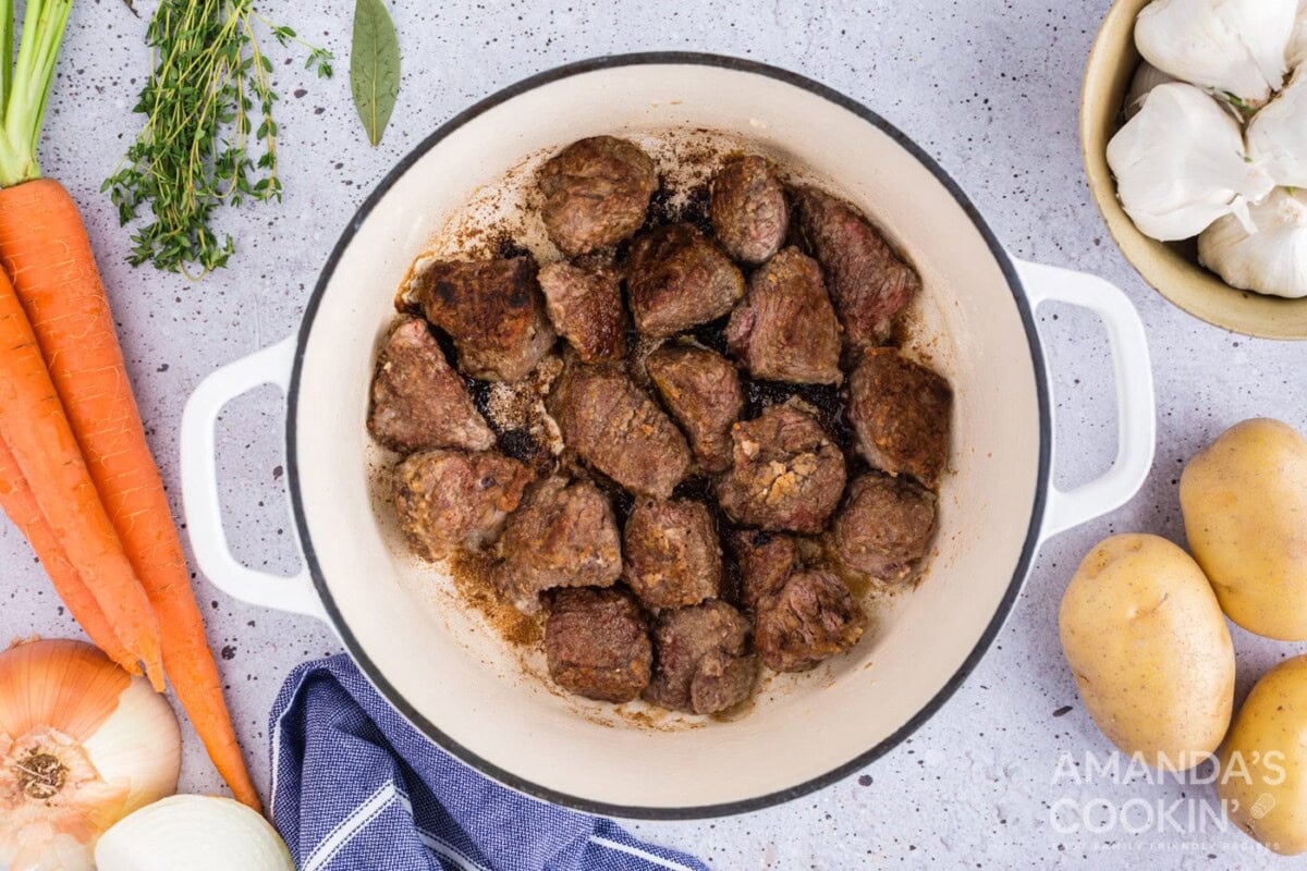 browned meat in pan