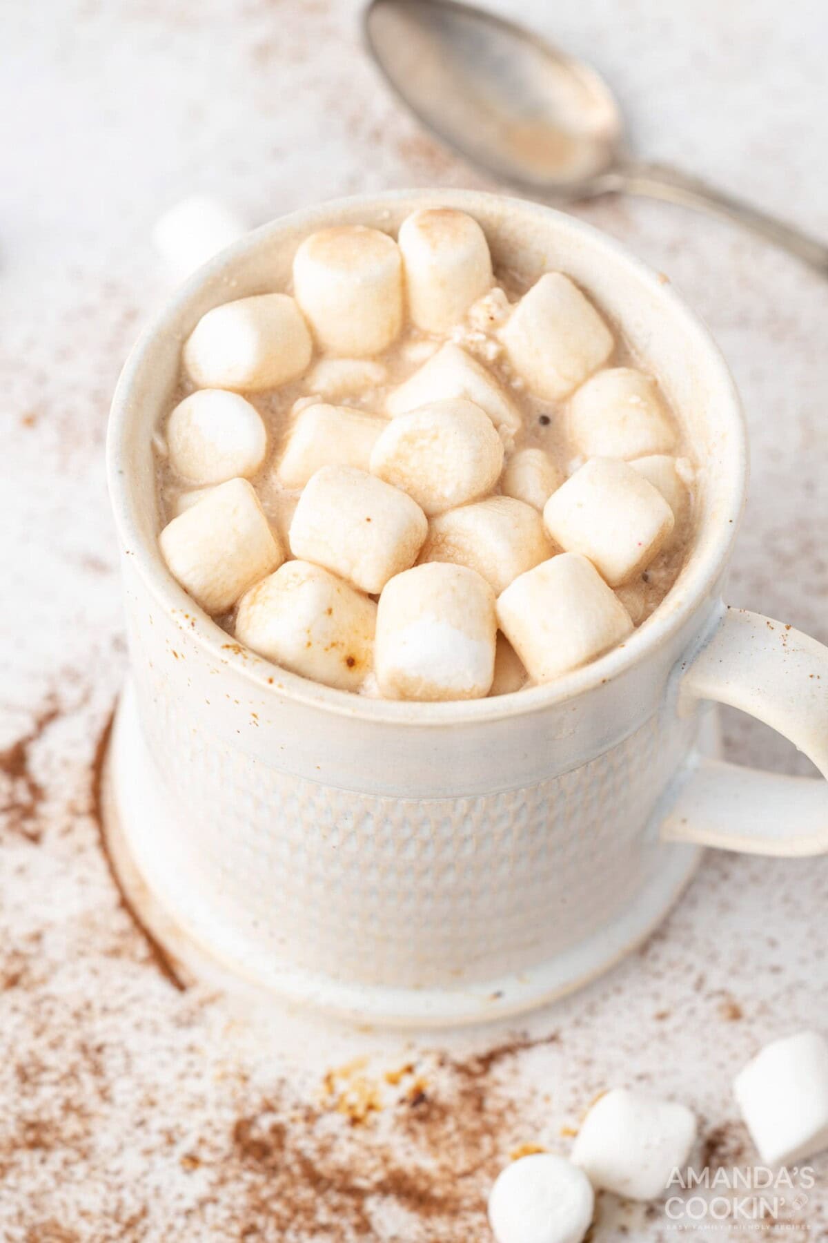 mug of mocha hot chocolate with marshmallows