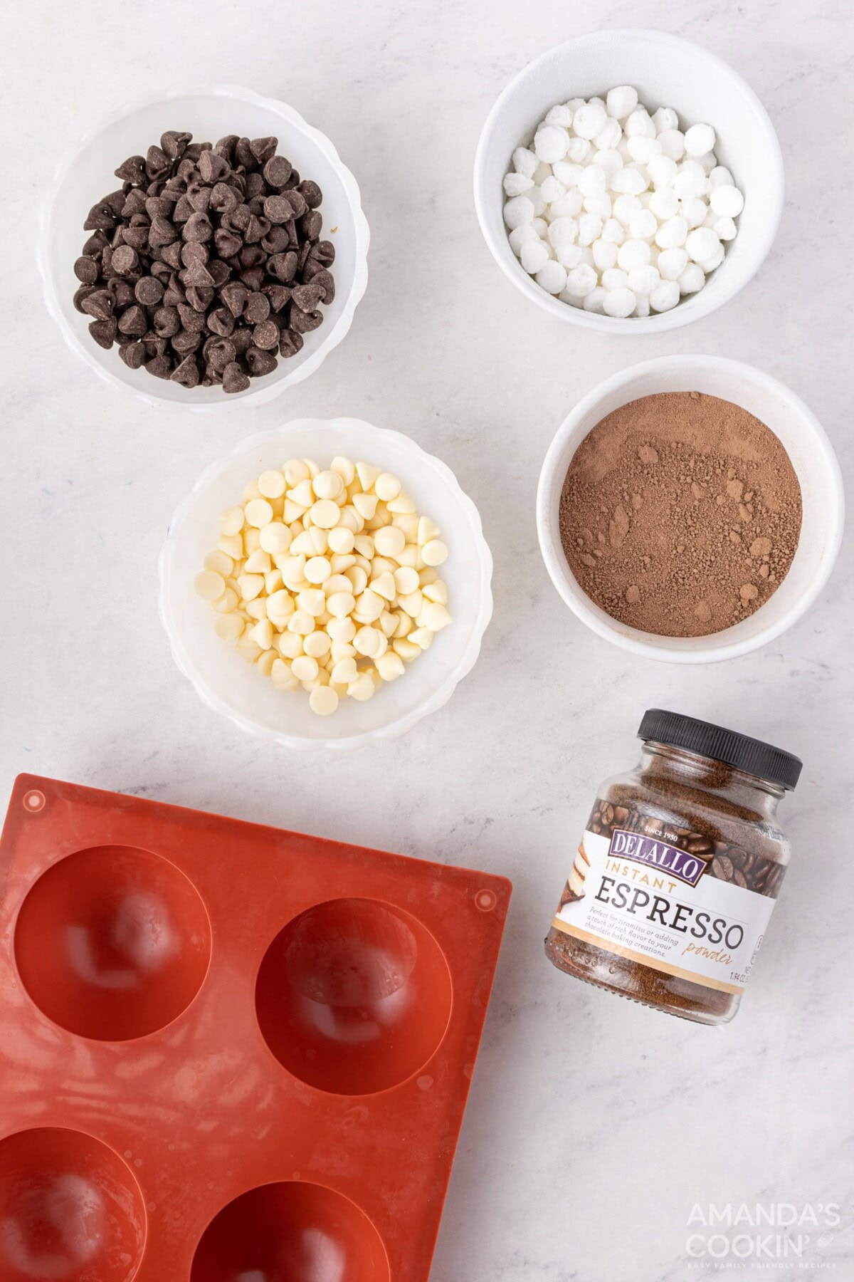 ingredients for making mocha hot cocoa bombs