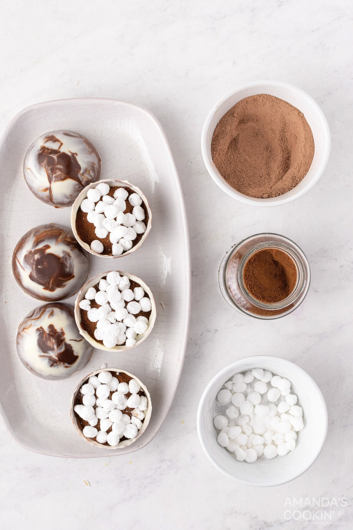 espresso and marshmallows in bomb molds