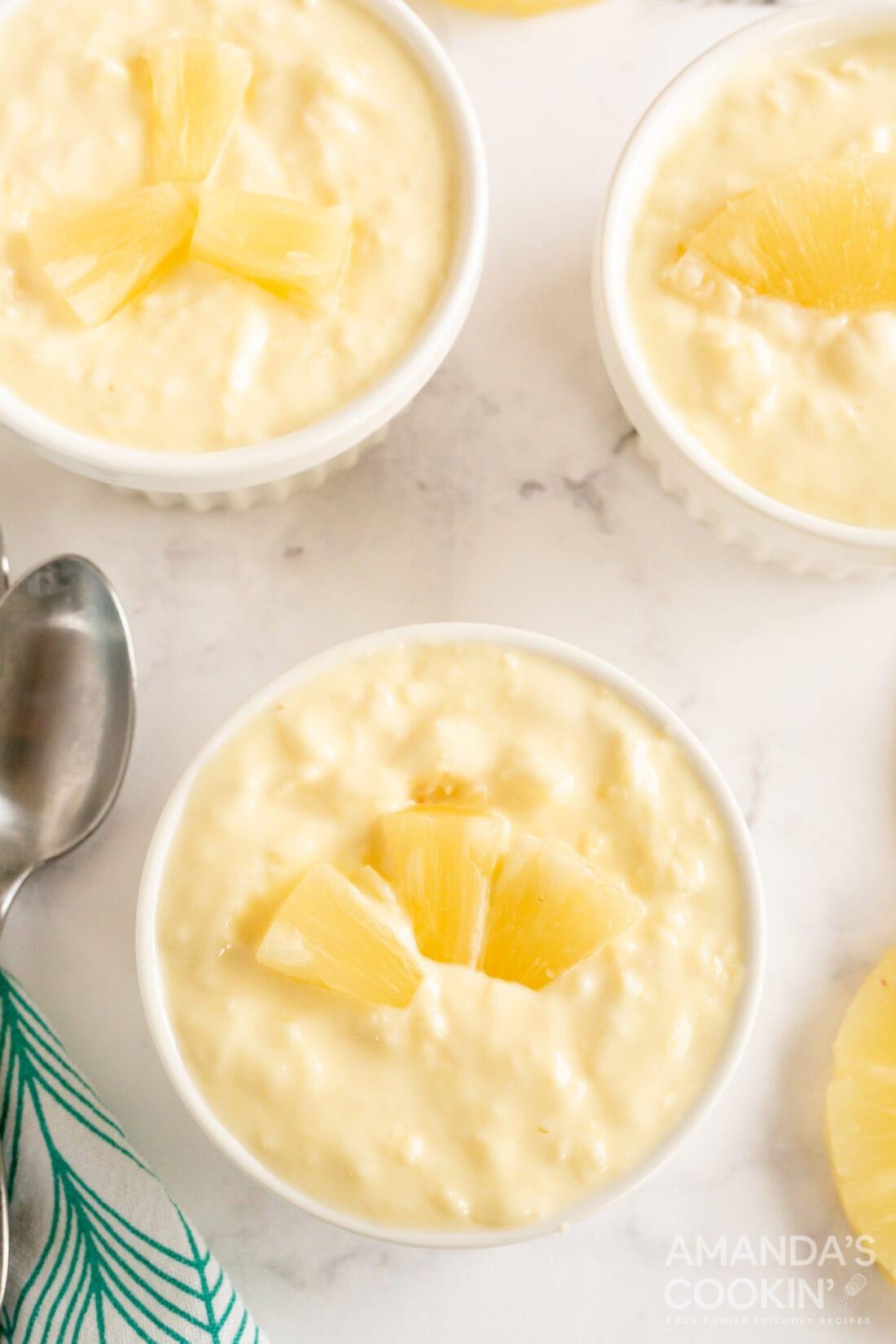 ramekins filled with pineapple yogurt dessert