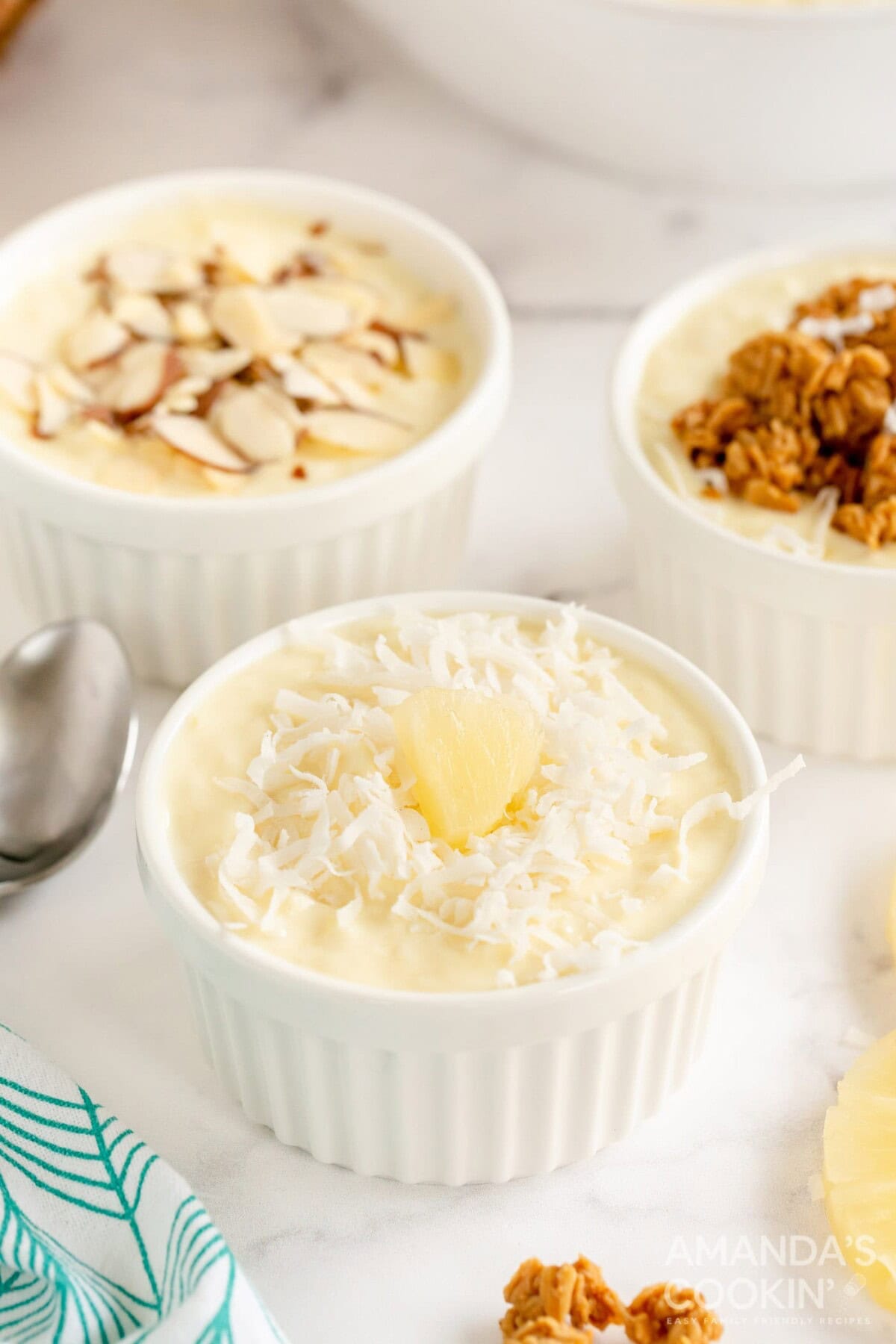 oineapple yogurt dessert with different toppings