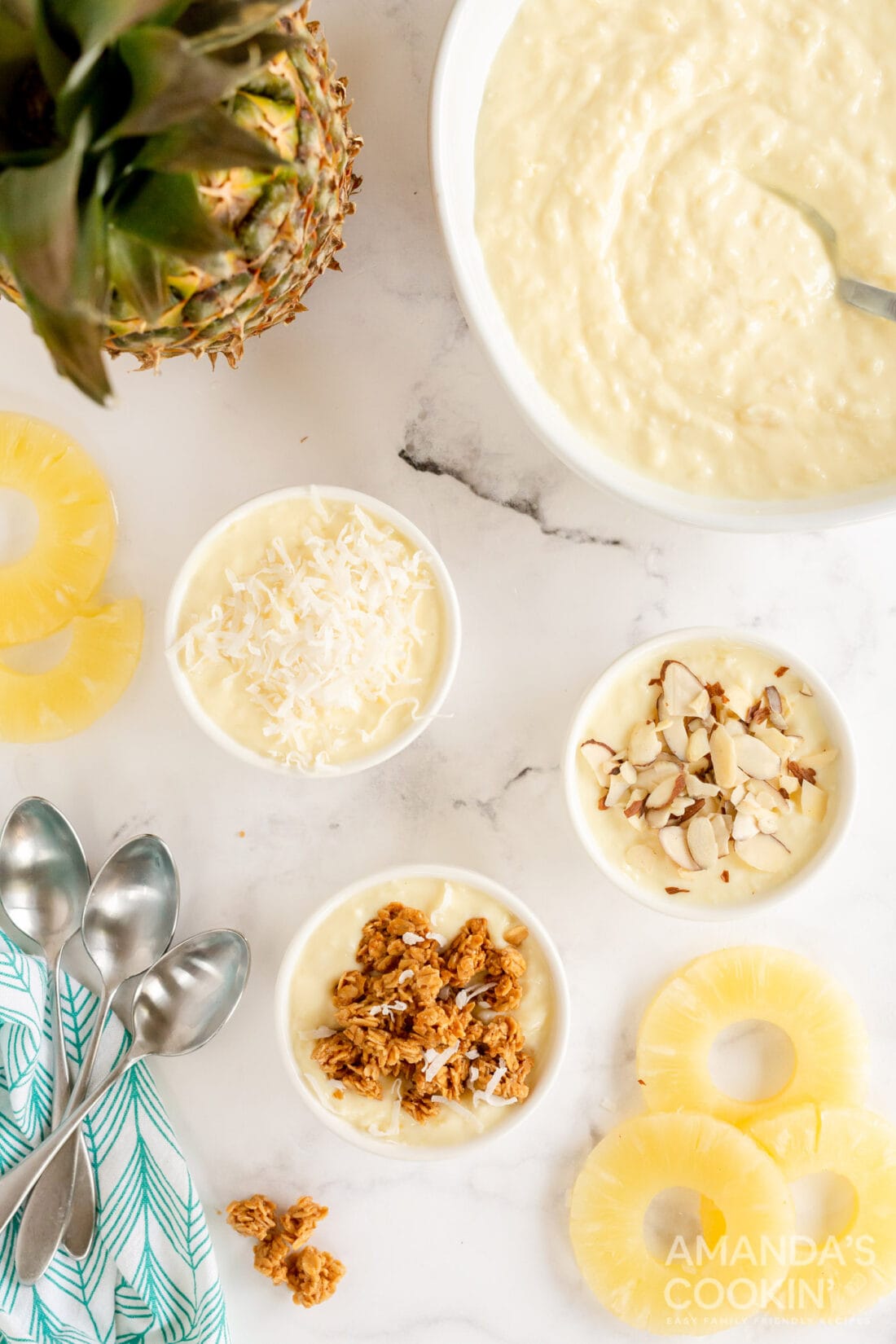 overhead photo of pineapple yogurt dessert