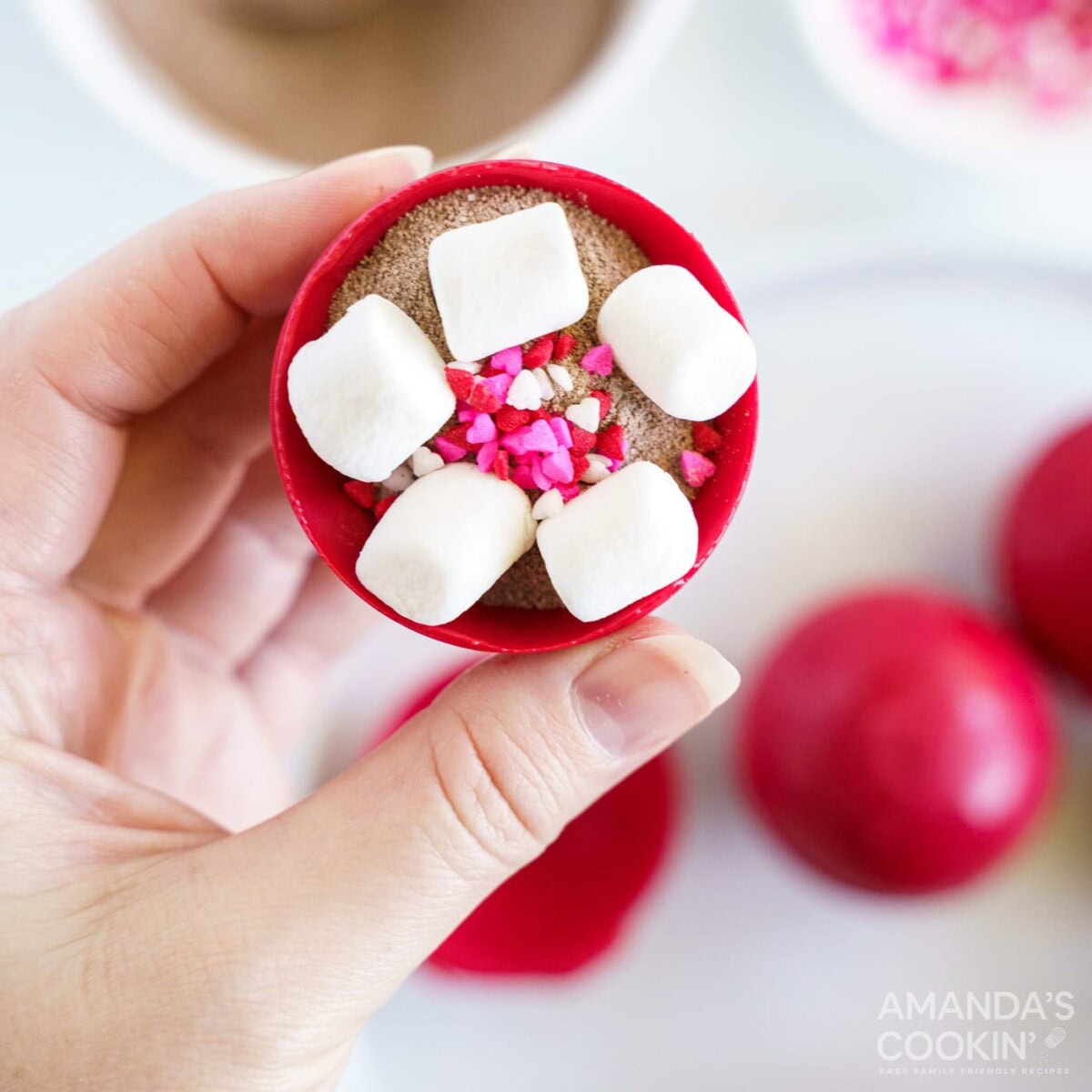 showing contents of hot cocoa bomb